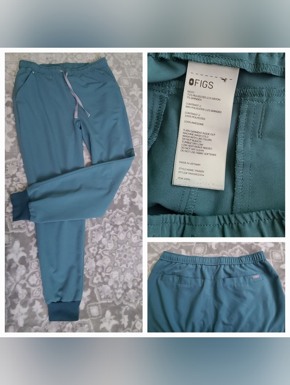 FIGS Technical Collection Tansen Scrub Jogger Pants Teal Blue Size L Women’s